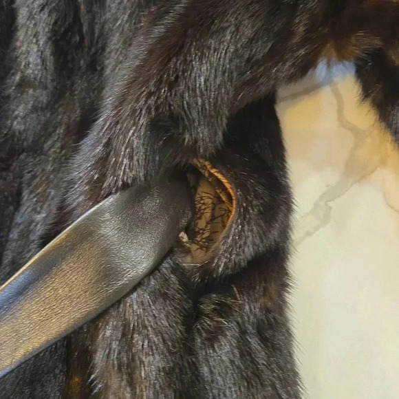 Vintage 1970s Mink Fur Belted Leather Coat Womens Small Medium - Picture 13 of 16